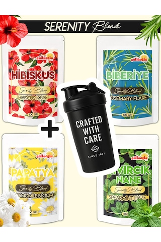 Güllüoğlu 4'lü Bitki Çayı Serisi + Shaker Hibiskus-papatya-biberiye-kıvırcık Nane