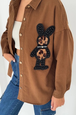 Leopar Ayıcık Armalı Gabardin Kumaş Gömlek Kahverengi Kahverengi