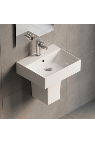 Isvea Sistema Z Kare Lavabo 50 X 42 Cm + Yarım Ayak Seti Batarya Delikli Beyaz Isv.36.08.03.01