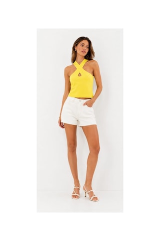 Onno Style Women Kolsuz Askılı Çapraz Yaka Triko Kadın Bluz Sarı
