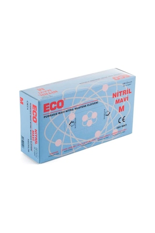 Eco Nitril Pudrasız Muayene Eldiveni Mavi 100'lü