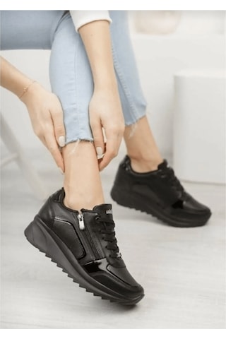 Konfores 1662 Anatomik Tabanlı Fermuarlı Bayan Sneakers Ayakk Siyah