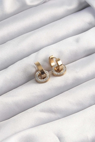 Mey İthalat 316l Çelik Gold Renk Zirkon Taşlı Halka Model Küpe Çok Renkli
