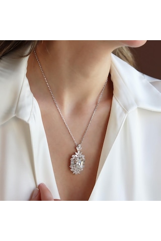 Okyanusun Kalbi Baget Sky Diamond Gümüş Kolye Gümüş