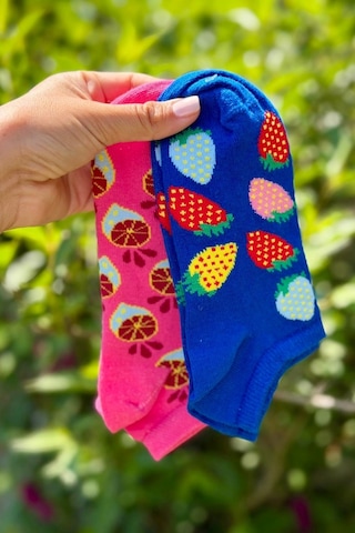 Lousocks Unisex 2'li Çilek Ve Narenciye Desenli Patik Çorap Çok Renkli