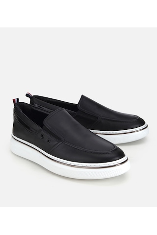Hotiç Erkek Deri Siyah Metal Detaylı Günlük Loafer