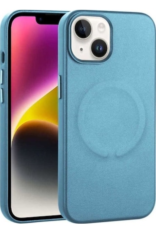 Apple Uyumlu iPhone 14 Plus Kılıf Pu Deri M-safe Wireless Şarj Özellikli Zore Derix Kapak Mavi