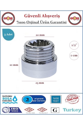 1/2'' Musluk Uzatması - 1cm - Paslanmaz Çelik - 3 Adet