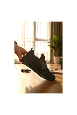 Enoch Erkek Spor Ayakkabı Yan Destek Panelli Sneaker Fileli Yürüyüş Ve Outdoor Modeli Siyah