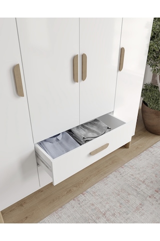 Afilli Güneş 4 Kapaklı 2 Çekmeceli Tamamı Mdf Gardrop Beyaz