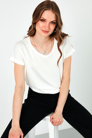 Lela V Yaka Relaxed Fit Yırtmaç Detaylı 2'Li Paket Bayan Bluz 5862000S2 Ekru-Kahve