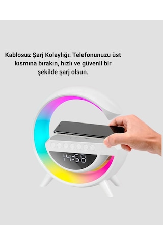 Şık Tasarımlı Kablosuz Şarjlı Led Masa Lambası 15w Hızlı Şarj Çok Renkli
