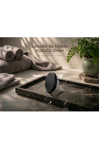 Lavabo Su Taşma Yüzüğü - Mat Siyah Üniversal Paslanmaz