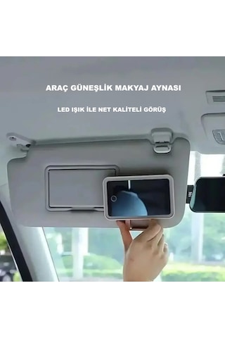 Hymark Araç İçi Dokunmatik Led Işıklı 3 Modlu Makyaj Aynası Kısılabilir Şarjlı Pilli Klipsli Güneşlik Aynası Beyaz