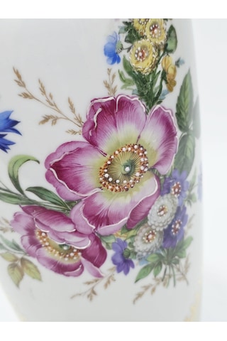 Limoges Çiçek Desenli Porselen Vazo 31cm Çok Renkli