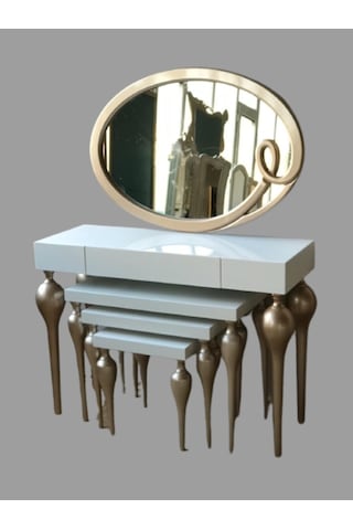 Dresuar-Zigon Tombul Imza Oval Ayna Model Kayın Torna Mdf Tabla  P Altın