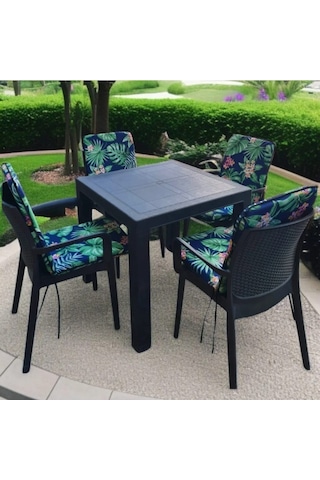 Sandalye Minderi Ve Masa Örtüsü Fermuarlı Lastikli 4'lü 4 Cm Sünger Alt 42x42 Sırt 42x42 Yeşil