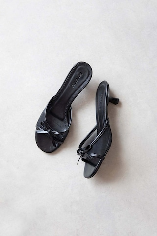 Wolk Shoes Tilda Kadın Topuklu Saten Fileli Sandalet Siyah Siyah