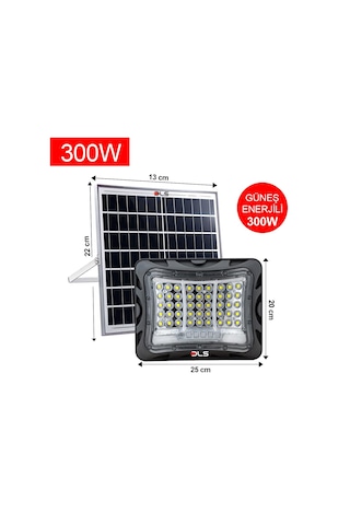 Dls 300w Güneş Enerjili Solar Led Projektör Harici Solar Panelli, 5 Metre Kablolu 502-300
