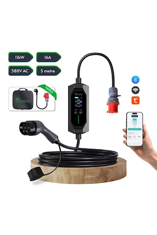 Cks Enerji Elektrikli Araç Taşınabilir Şarj Istasyonu 11 Kw / 16a / Tip-2 / 5x16a Fiş / Trifaze / 5m / Çantalı / Ev Tipi Dönüştürücü Kablolu Türkçe Menü 11 Kw