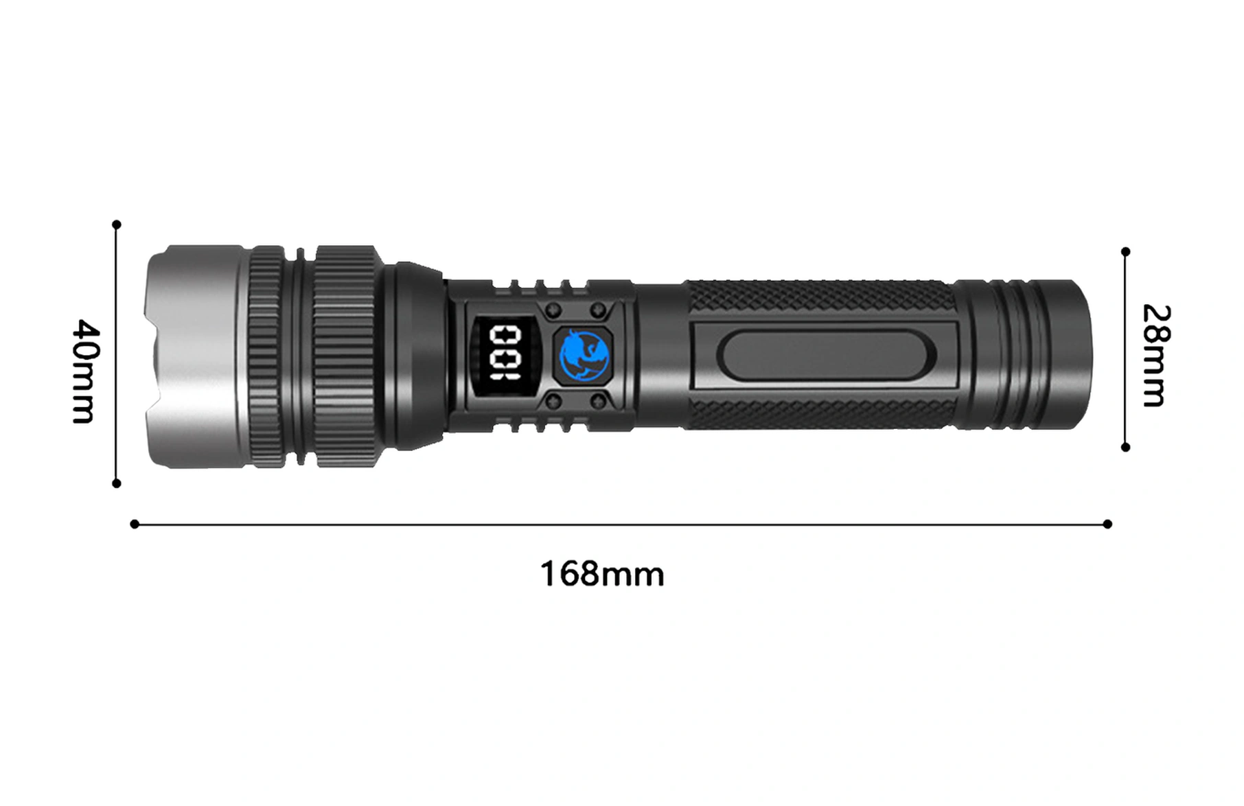 Youmex Yüksek Güçlü Beyaz Lazer Feneri - Uzak Odaklı/genel Aydınlatma, Alüminyum Gövde, Su Geçirmez, Pil Göstergesi, Type-c Şarj, Cep Telefonu Şarj Cihazı, Siyah Siyah