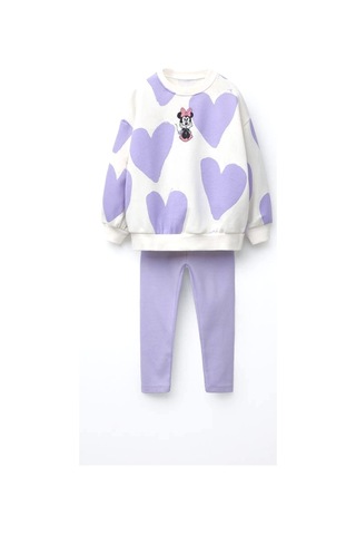 Çocuk Mor Desenli 2 Li Takım Sweatshirt & Tayt Lila Mor