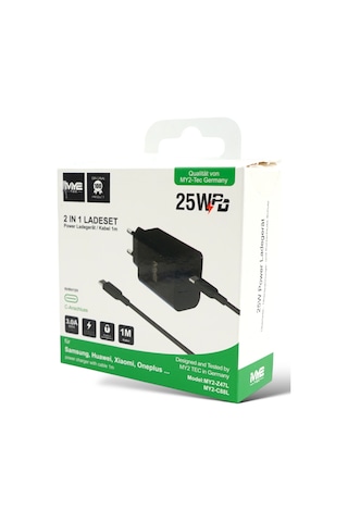 My2 Tec 2'si 1 Arada Şarj Seti Apple iPhone Uyumlu 15 Samsung Huawei Xiaomi Oneplus Usb-c İçin Şarj Kablosu Siyah 25w 3a 100cm