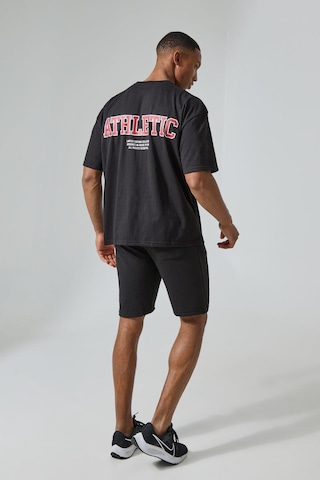 T-shirt - Athletic Baskılı Oversize Bisiklet Yaka Kısa Kol Siyah Tişört Siyah