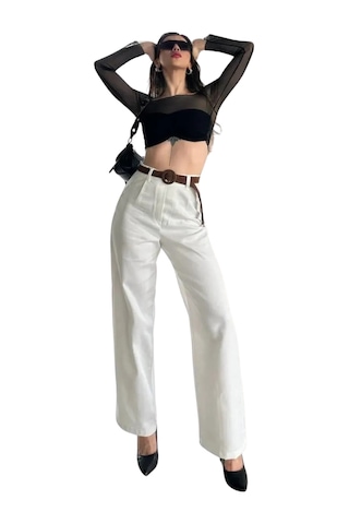 Beli Kemerli Pantolon - Beyaz