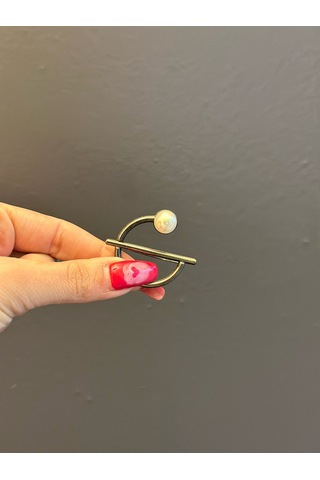 Halka İncili Çelik Broş Yaka Türban İğnesi 5 x 4 CM Füme