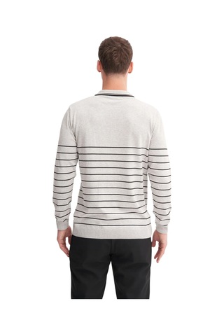 Cazador Slim Fit Viskon Dokulu Basic Çizgi Detaylı Polo Yaka Kazak-33020 Gri Melanj