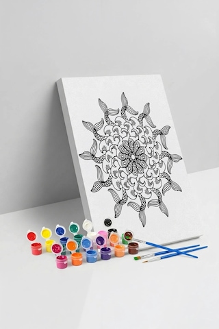 Denizkızı Kuyruğu Desenli Mandala Tuval Boyama Seti 40x50 Cm