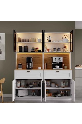 Midoser Nero Twin Kahve Köşesi Alüminyum Çerçeveli Cam Kapaklı Led Aydınlatmalı 190 X 160 Cm Beyaz