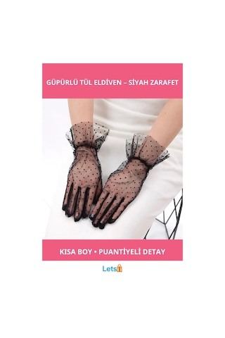 Letsii Şık Kısa Güpürlü Siyah Puantiyeli Tül Eldiven Çok Renkli
