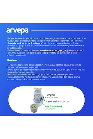 Arvepa Tezgahüstü Su Arıtma Cihazı Plastik Musluk Adaptörü - 3 Çıkışlı (1/4" Uyumlu)