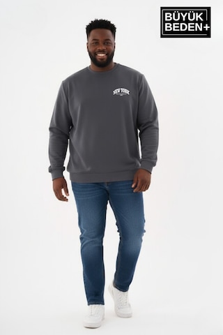 Süperlife Erkek Büyük Beden New York Baskılı Bisilet Yaka İnce Sweatshirt Spr26bsw956-5 Gri