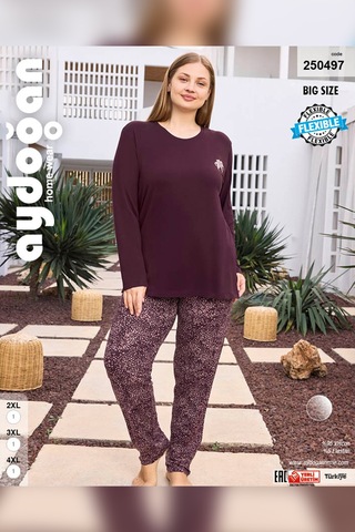 Aydoğan Kadın İnci Büyük Beden Vişneçürüğü Pijama Takımı 0497 Bordo