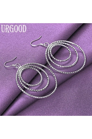 925 Ayar Gümüş Şerit Üç Yüzük Kolye Küpe Moda Takı