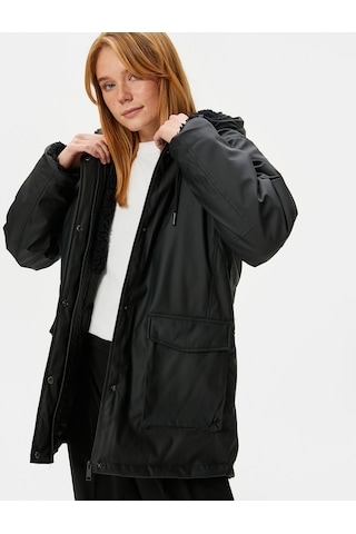 Koton Kapüşonlu Outdoor Mont Fermuarlı Çıtçıt Düğmeli Kapaklı Cepli Siyah 4wak00217ew 4WAK00217EW999 Siyah