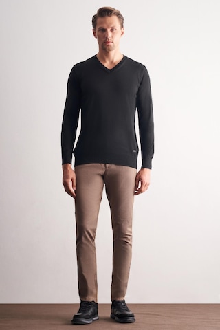 İmza Siyah V Yaka Uzun Kol Cepsiz Comfort Fit Classic Yünlü Triko Kazak 1012255002 Siyah