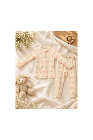 Cerenbebe Kız Çocuk Pijama Takımı Kuzu Desenli Krem