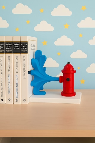 Yangın Musluğu Kitap Tutucu Kırmızı Mavi Çocuk Odası Raf Aksesuar