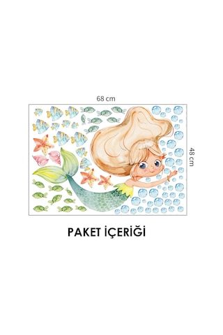 Artikel Deniz Kızı ve Deniz Canlıları Temalı Çocuk Odası Duvar Sticker 50 x 70 Cm