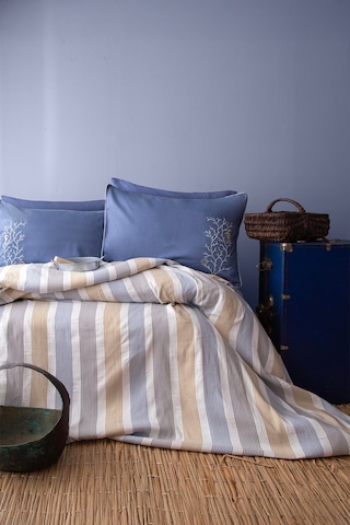 Apricitas Home Kasablanka Çift Kişilik Yatak Örtüsü Takımı Mavi - Beyaz