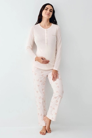 Pierre Cardin 9066 Hamile Lohusa Düğmeli Bisiklet Yaka Pijama Takımı - Tozpembe