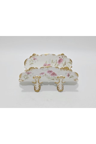 Gda Çiçek Desenli Porselen Kuşkonmaz Sunum Tabağı 22,5x13x10,5cm Çok Renkli
