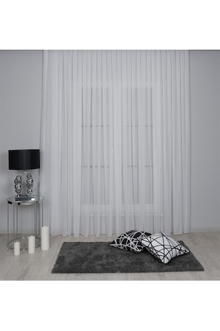 Mikro İpek Vual Pilesiz Düz Tül Perde Ekru Beyaz