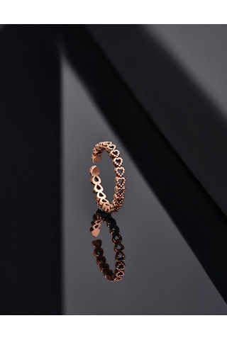 925 Ayar Rose Sıralı Tamtur Kalp Ayarlanabilir Gümüş Yüzük Gümüş