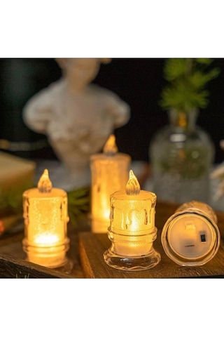 Ledli Pilli 3lü Set Mum Görselli Gece Lambası Açık Kahverengi