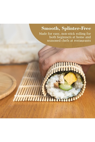 Lexroo Bambu Sushi Sarma Hasırı 24x24 Cm Doğal Bambu Sushi Mat Sushi Maker İçin Rulo Sarma Matı